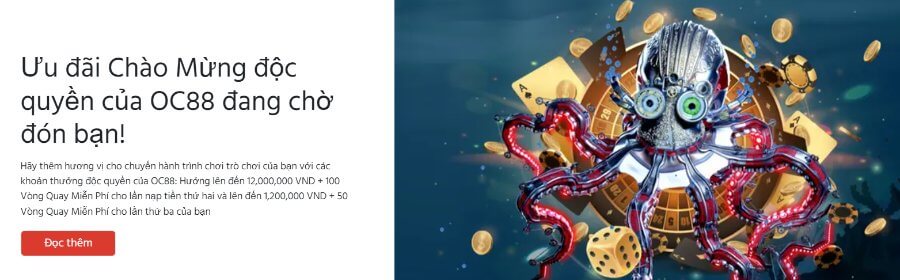 Welcome bonus offer at OC88 casino 